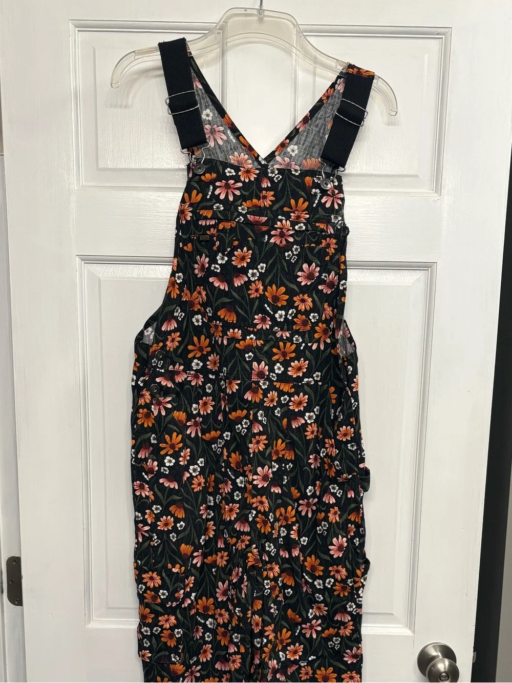 Duluth Trading Co Dark blue Floral overall with Orange & Pink Blooms - Picture 1 of 2